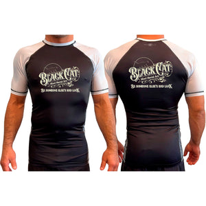 Black Cat Mixed Martial Arts and Self Defense All Black Ranked Short Sleeve Rash Guards #8148 B