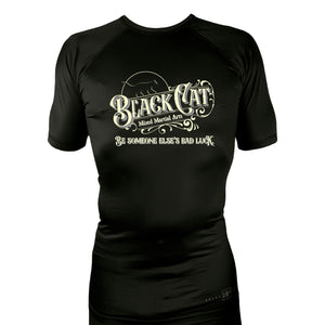 Black Cat Mixed Martial Arts and Self Defense All Black Custom Rash Guards Short Sleeves #8148 B
