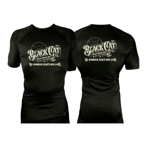 Black Cat Mixed Martial Arts and Self Defense All Black Custom Rash Guards Short Sleeves #8148 B
