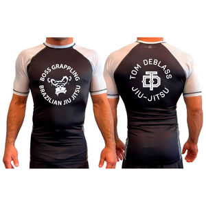 Boss Grappling All Black Ranked Short Sleeve Rash Guards #8149 A
