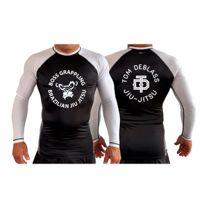 Boss Grappling All Black Ranked Long Sleeve Rash Guards #8149 A