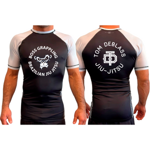 Boss Grappling All Black Ranked Short Sleeve Rash Guards #8149 A