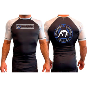 Central Maine Brazilian Jiu Jitsu All Black Ranked Short Sleeve Rash Guards #8150 A