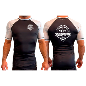 Leverage Brazilian Jiu-Jitsu All Black Ranked Short Sleeve Rash Guards #8151 A