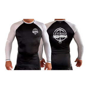 Leverage Brazilian Jiu-Jitsu All Black Ranked Long Sleeve Rash Guards #8151 A