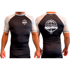 Leverage Brazilian Jiu-Jitsu All Black Ranked Short Sleeve Rash Guards #8151 A
