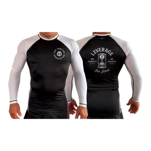 Leverage Brazilian Jiu-Jitsu All Black Ranked Long Sleeve Rash Guards #8151 C