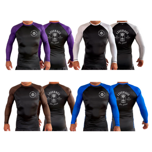 Leverage Brazilian Jiu-Jitsu All Black Ranked Long Sleeve Rash Guards #8151 C