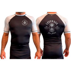 Leverage Brazilian Jiu-Jitsu All Black Ranked Short Sleeve Rash Guards #8151 C