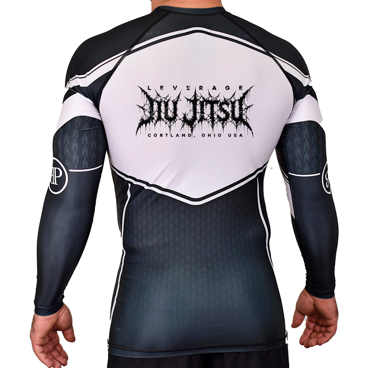 Leverage Brazilian Jiu-Jitsu Academy Rash Guards Black/White #8151 G (DEATH METAL)