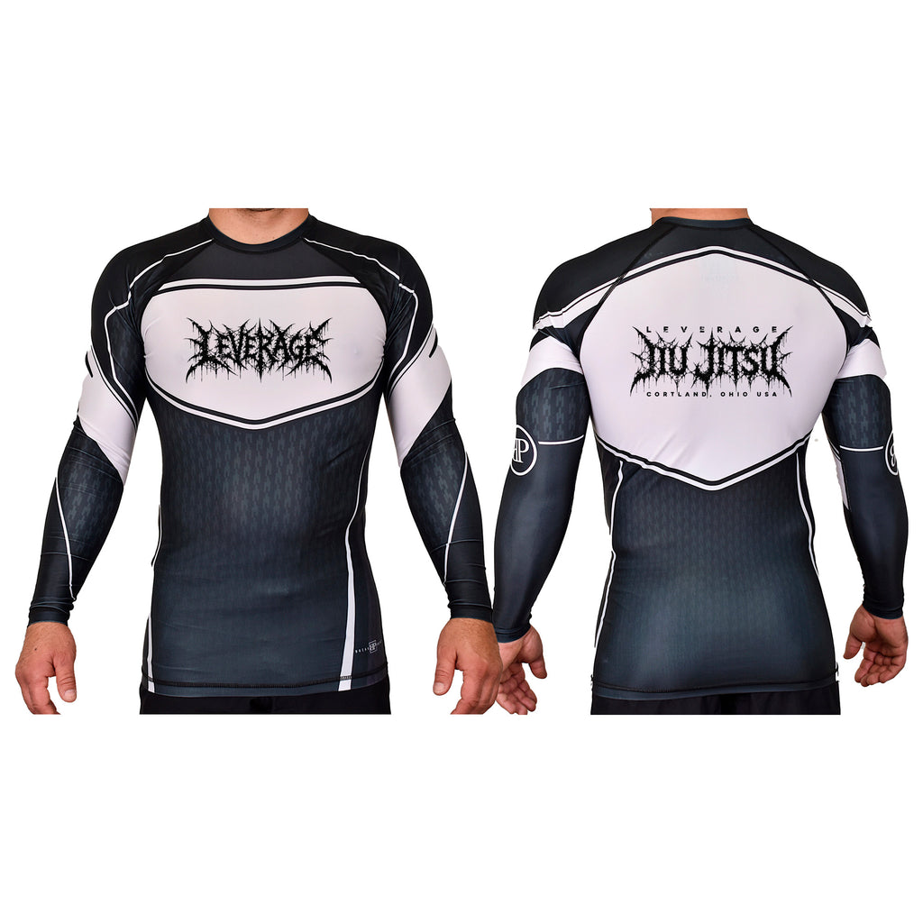 Leverage Brazilian Jiu-Jitsu Academy Rash Guards Black/White #8151 G (DEATH METAL)