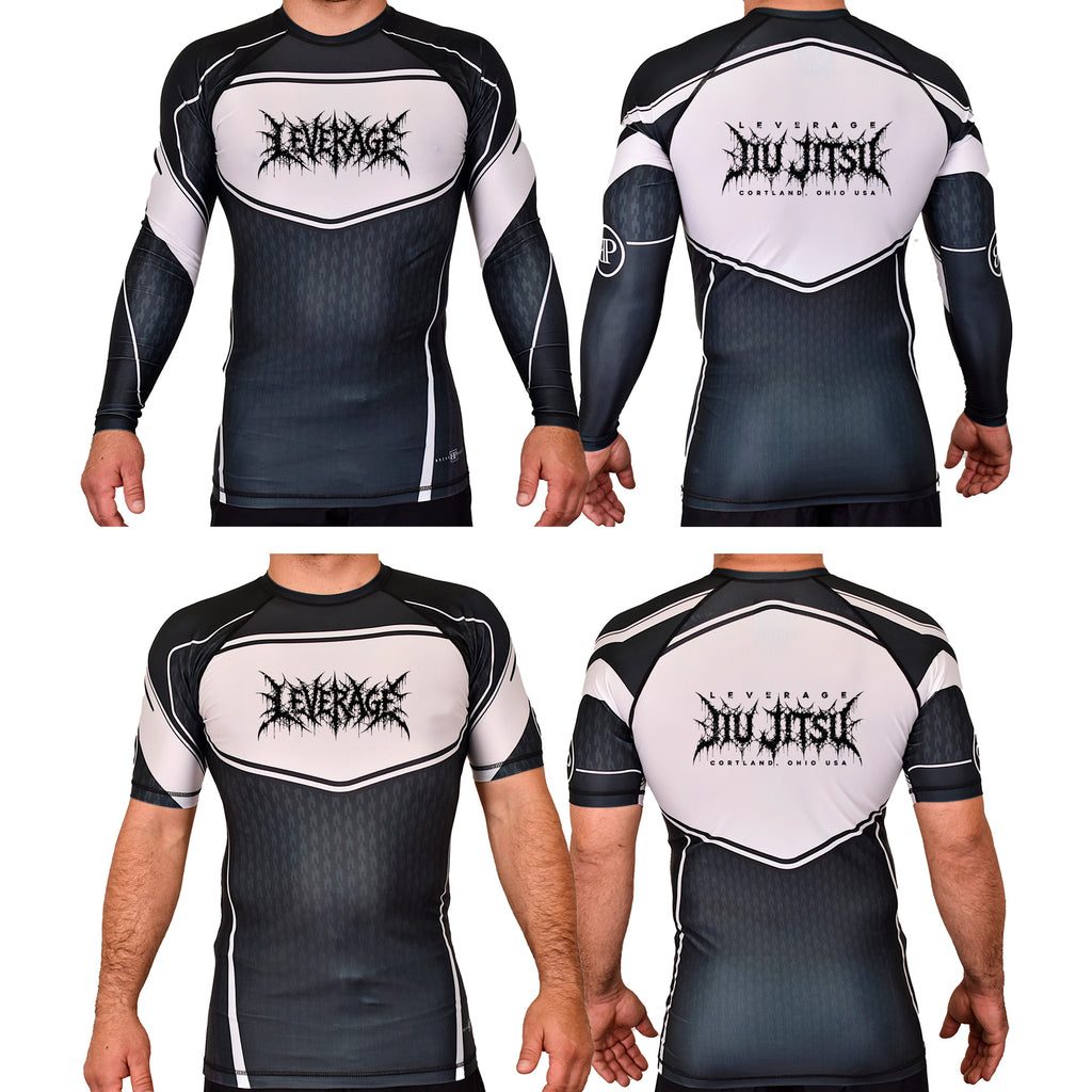 Leverage Brazilian Jiu-Jitsu Academy Rash Guards Black/White #8151 G (DEATH METAL)