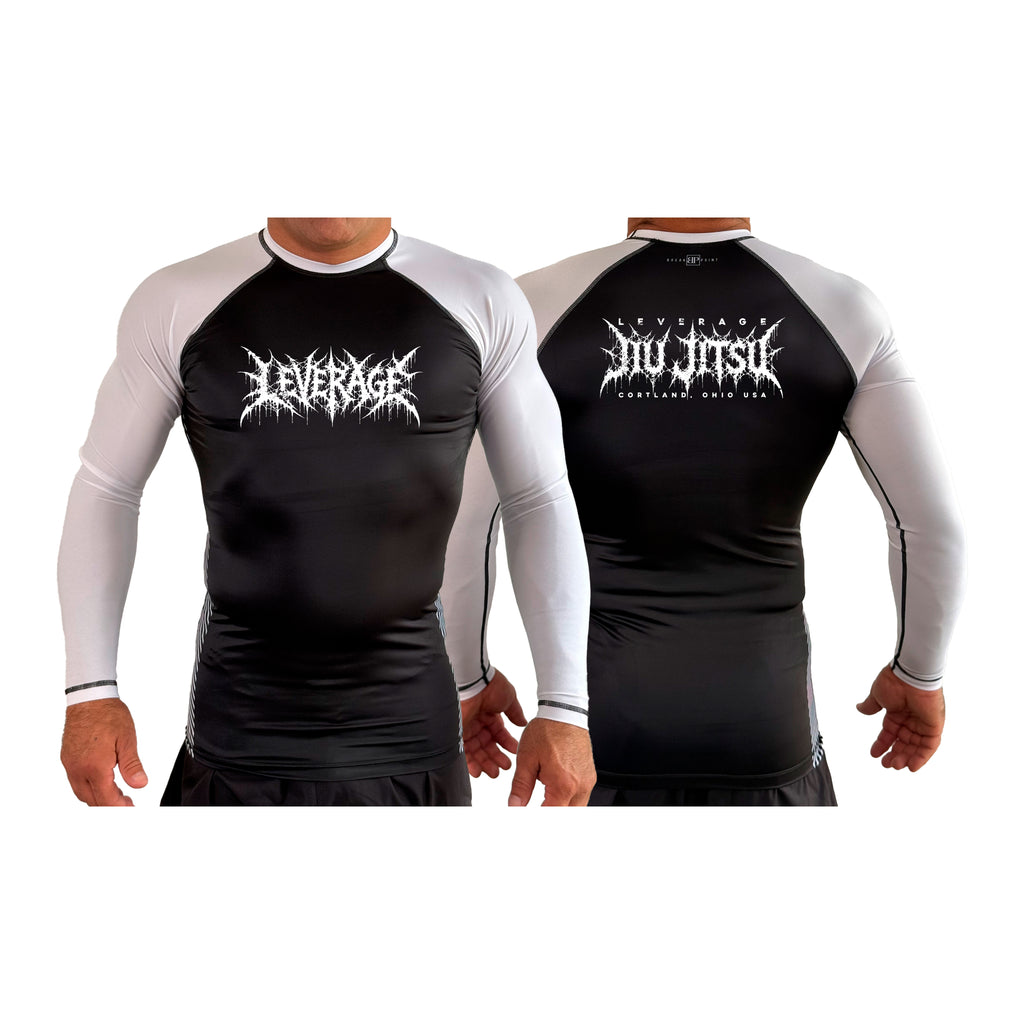 Leverage Brazilian Jiu-Jitsu All Black Ranked Long Sleeve Rash Guards #8151 G (DEATH METAL)