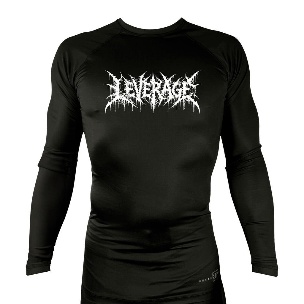 Leverage Brazilian Jiu-Jitsu All Black Rash Guards Long Sleeves #8151 G (DEATH METAL)