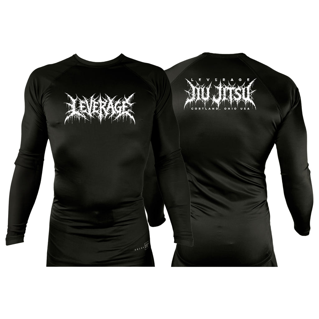 Leverage Brazilian Jiu-Jitsu All Black Rash Guards Long Sleeves #8151 G (DEATH METAL)