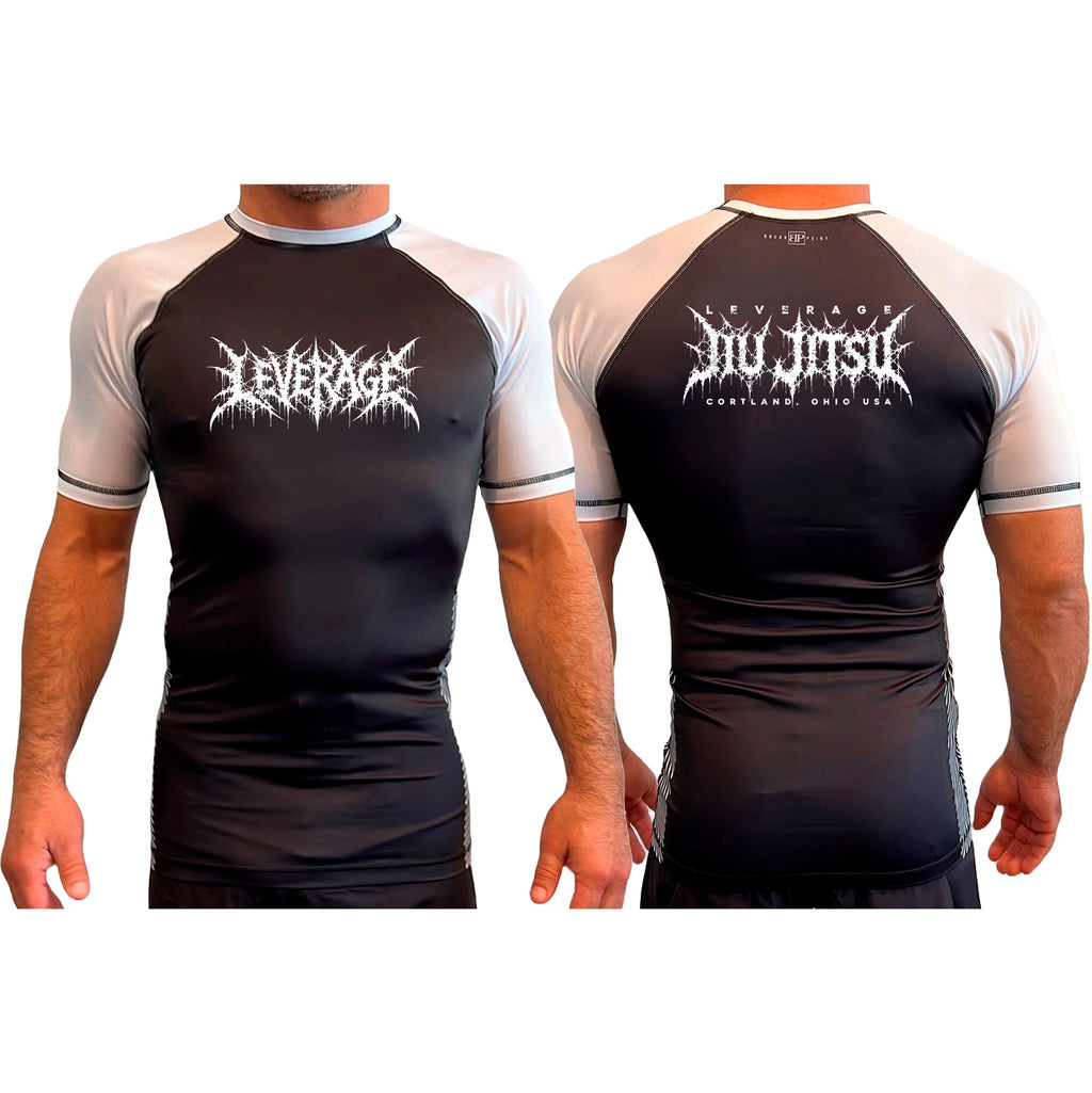 Leverage Brazilian Jiu-Jitsu All Black Ranked Short Sleeve Rash Guards #8151 G (DEATH METAL)