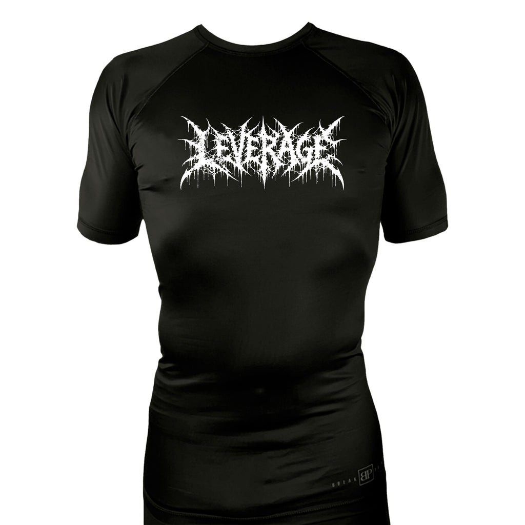 Leverage Brazilian Jiu-Jitsu All Black Rash Guards Short Sleeves #8151 G (DEATH METAL)