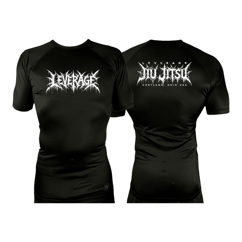 Leverage Brazilian Jiu-Jitsu All Black Rash Guards Short Sleeves #8151 G (DEATH METAL)