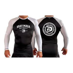 Krav Maga Detroit All Black Ranked Long Sleeve Rash Guards #8152 A