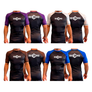 Krav Maga Detroit All Black Ranked Short Sleeve Rash Guards #8152 C