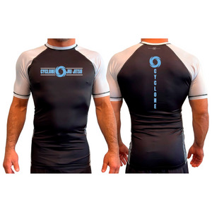 Cyclone Brazilian Jiu-Jitsu All Black Ranked Short Sleeve Rash Guards #8154 A