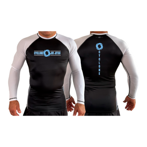 Cyclone Brazilian Jiu-Jitsu All Black Ranked Long Sleeve Rash Guards #8154 A