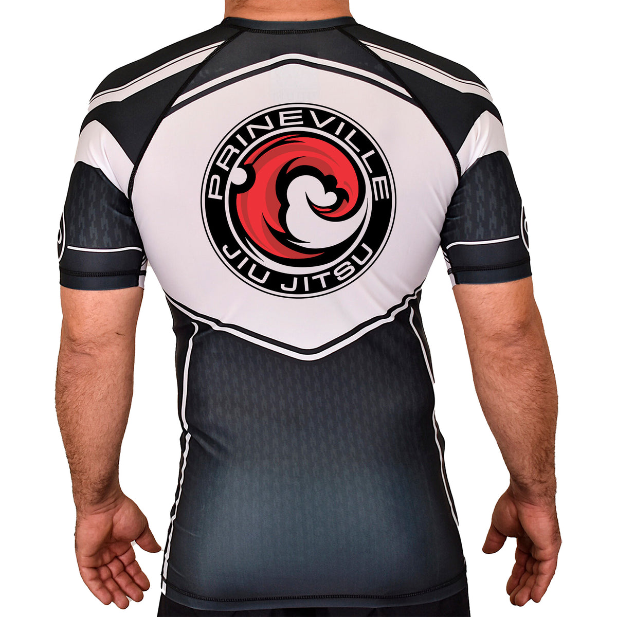 Prineville Jiu Jitsu Academy Rash Guards Black/White #8157 A