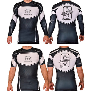 Simple Man MA Academy Rash Guards Black/White #8158 A