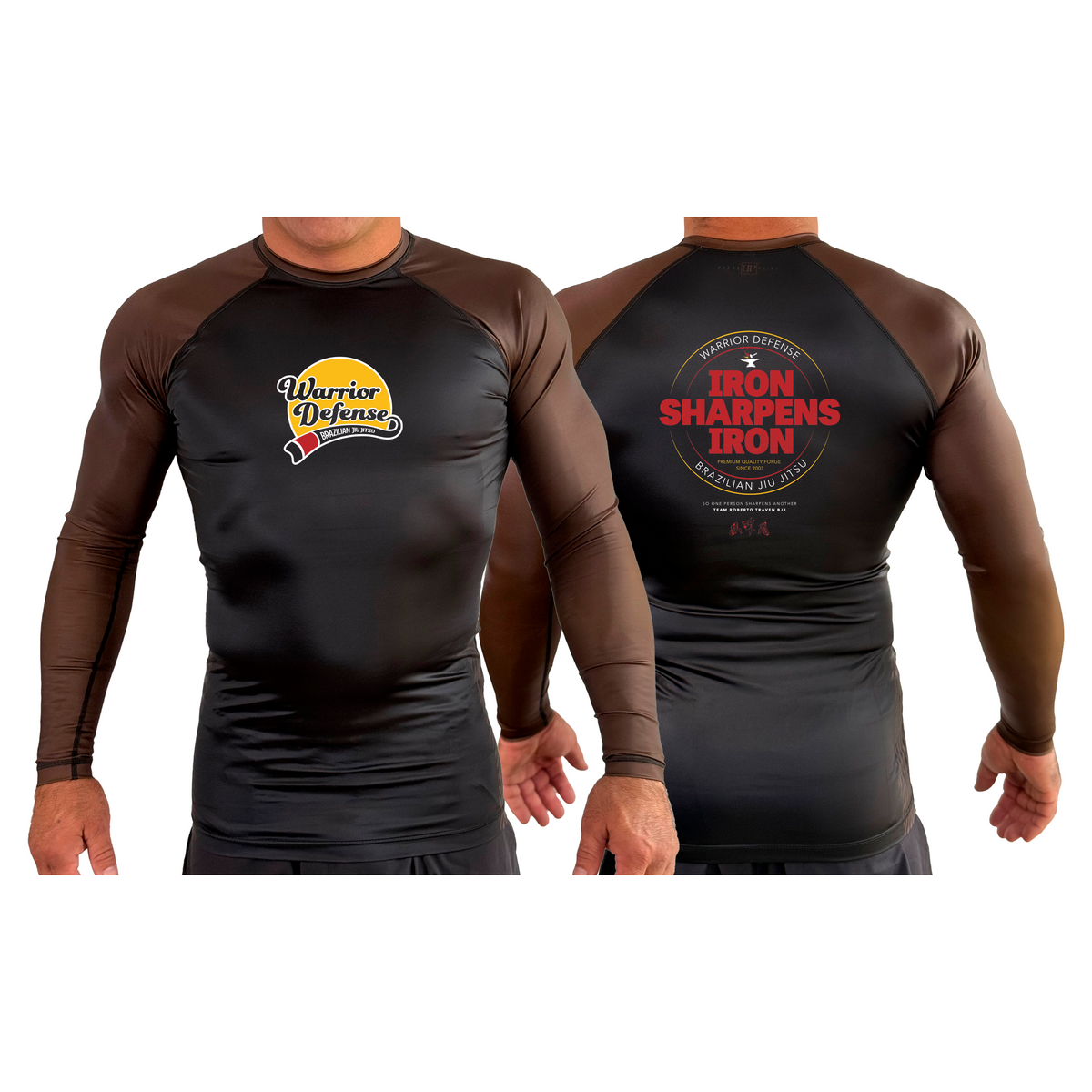 Warrior Defense BJJ All Black Ranked Long Sleeve Rash Guards #8161 A