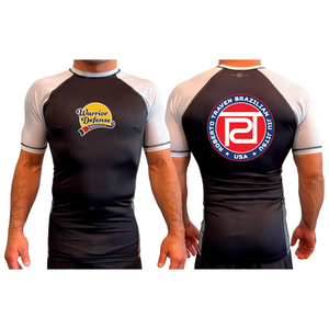 Warrior Defense BJJ All Black Ranked Short Sleeve Rash Guards #8161 C
