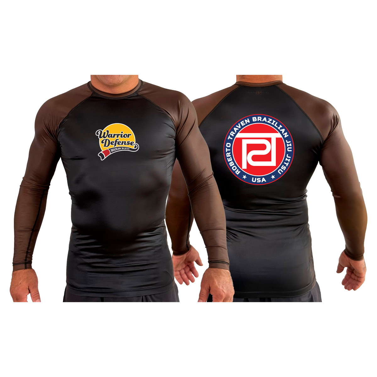 Warrior Defense BJJ All Black Ranked Long Sleeve Rash Guards #8161 C