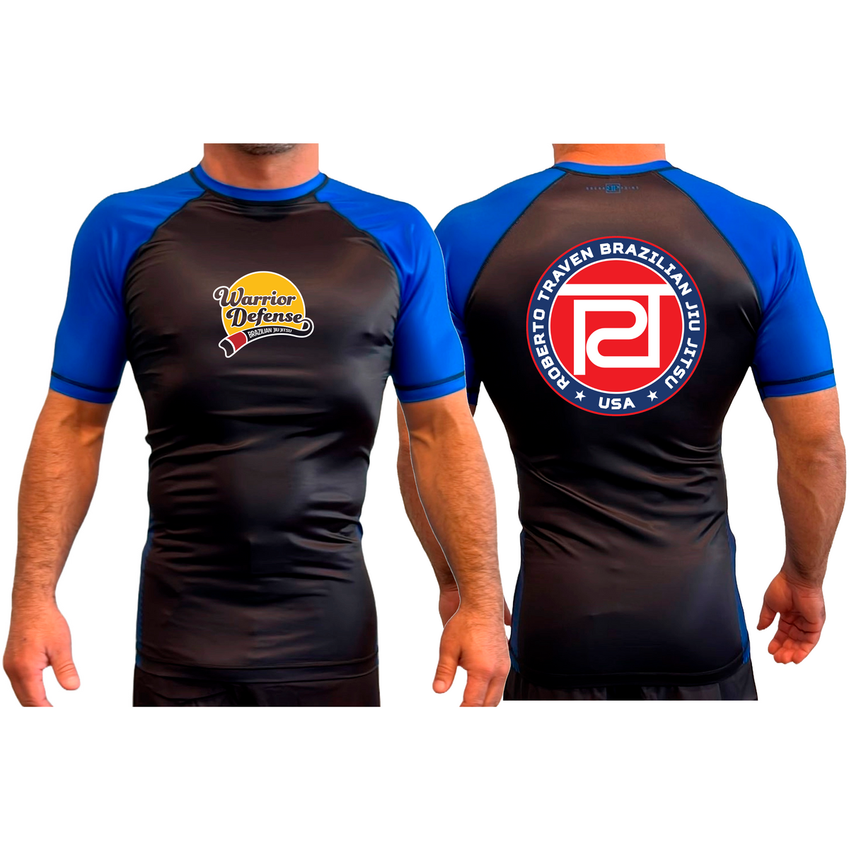 Warrior Defense BJJ All Black Ranked Short Sleeve Rash Guards #8161 C