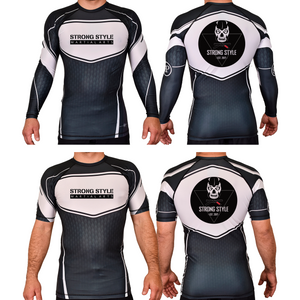 Strong Style MMA Academy Rash Guards Black/White #8163 A