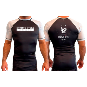 Strong Style MMA All Black Ranked Short Sleeve Rash Guards #8163 A