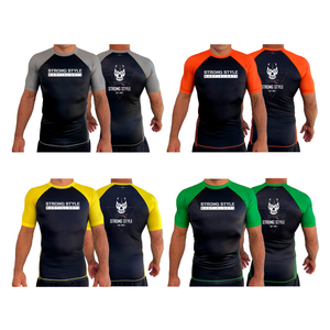 Strong Style MMA All Black Ranked Short Sleeve Rash Guards #8163 A