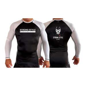 Strong Style MMA All Black Ranked Long Sleeve Rash Guards #8163 A