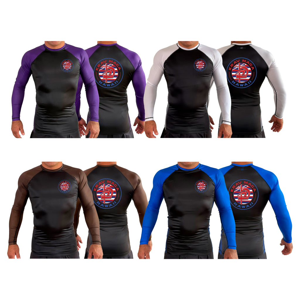 Krav Maga Hawaii All Black Ranked Long Sleeve Rash Guards #8166 A