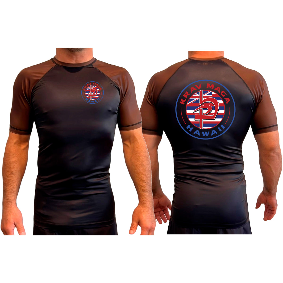Krav Maga Hawaii All Black Ranked Short Sleeve Rash Guards #8166 A