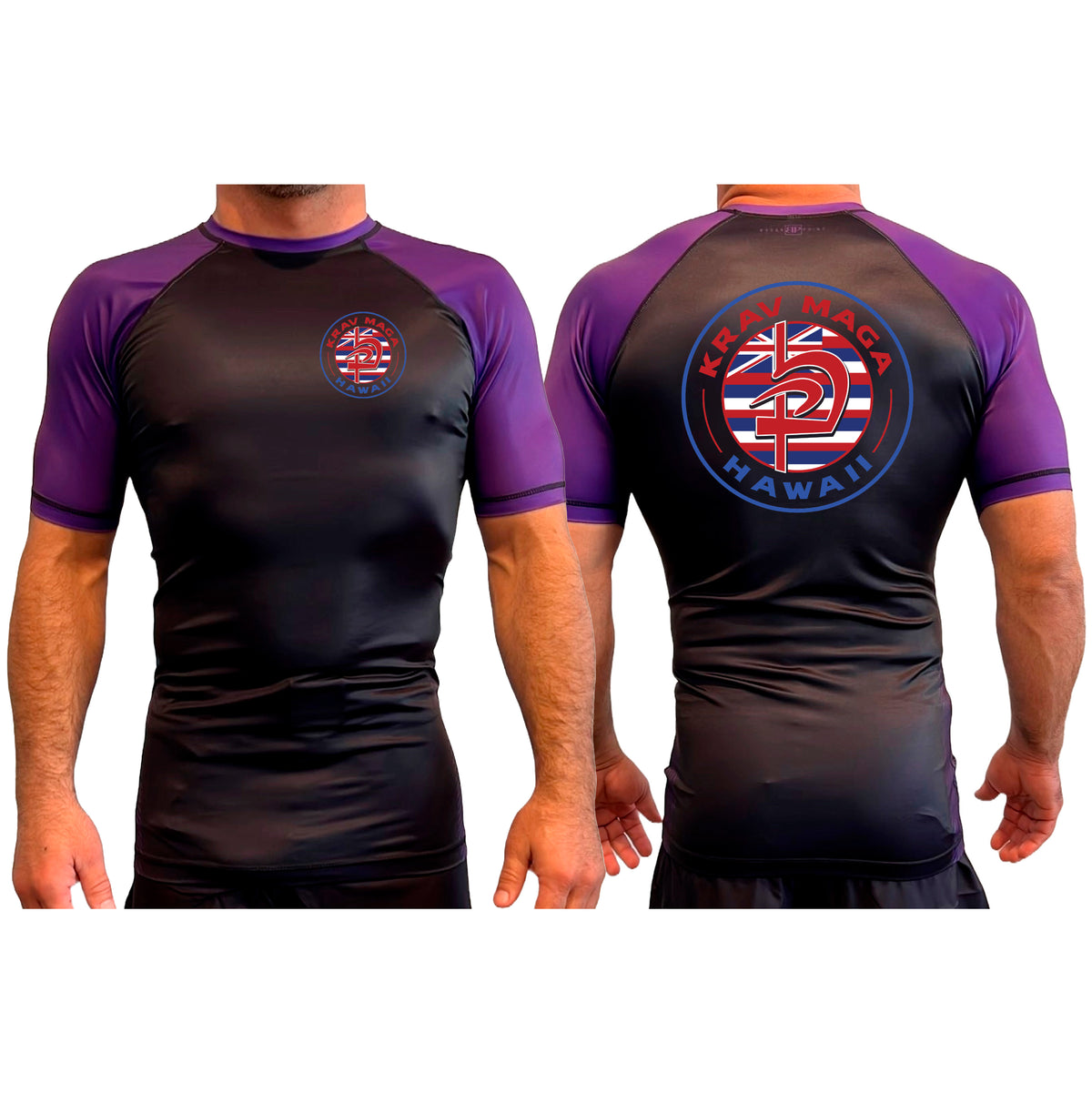 Krav Maga Hawaii All Black Ranked Short Sleeve Rash Guards #8166 A