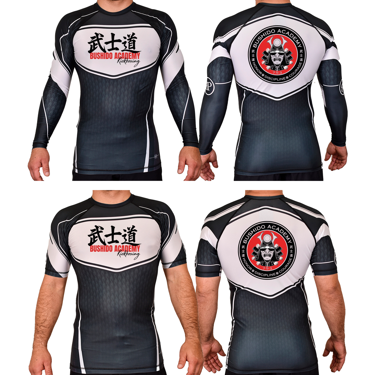 Bushido MMA Academy Rash Guards Black/White #8169 D