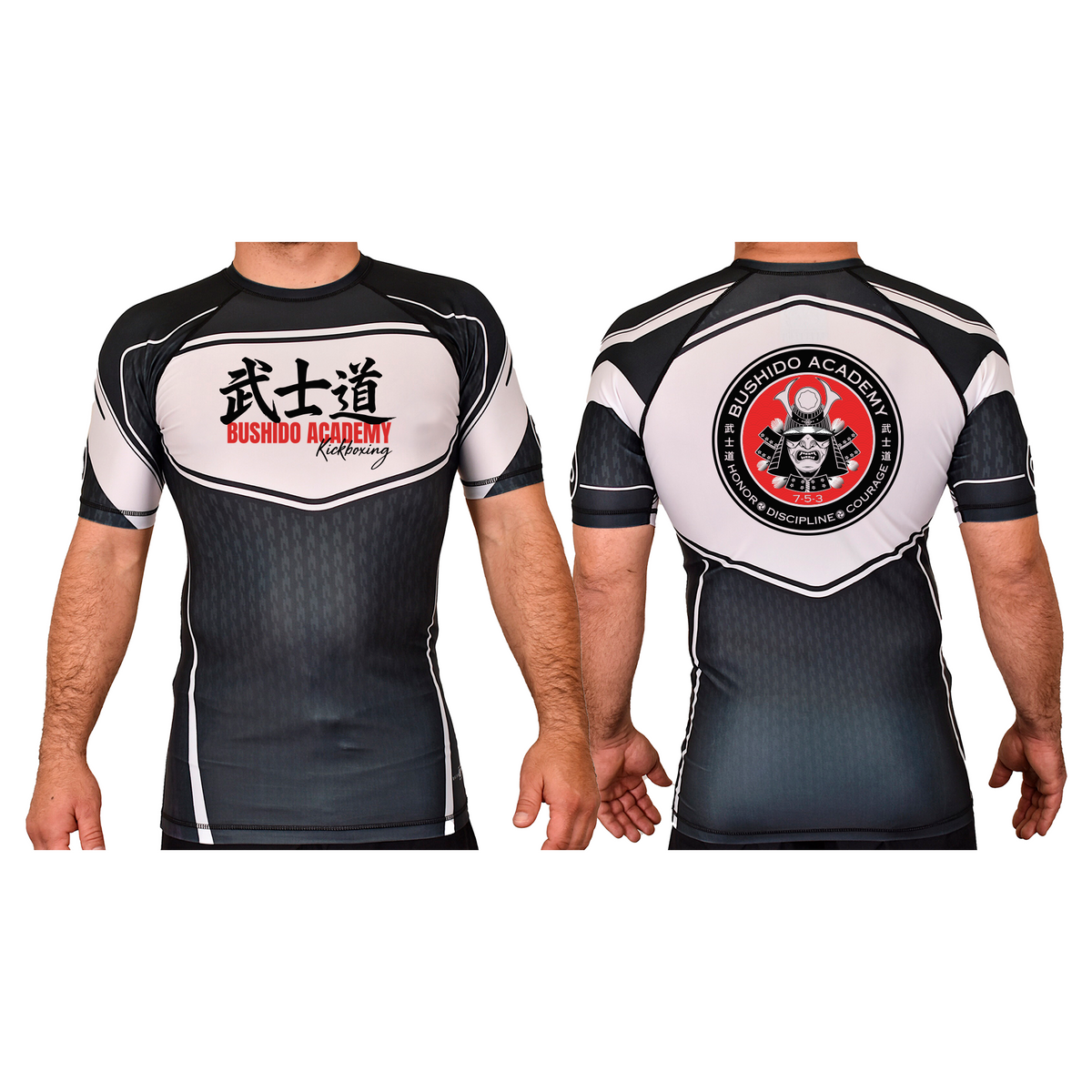 Bushido MMA Academy Rash Guards Black/White #8169 D