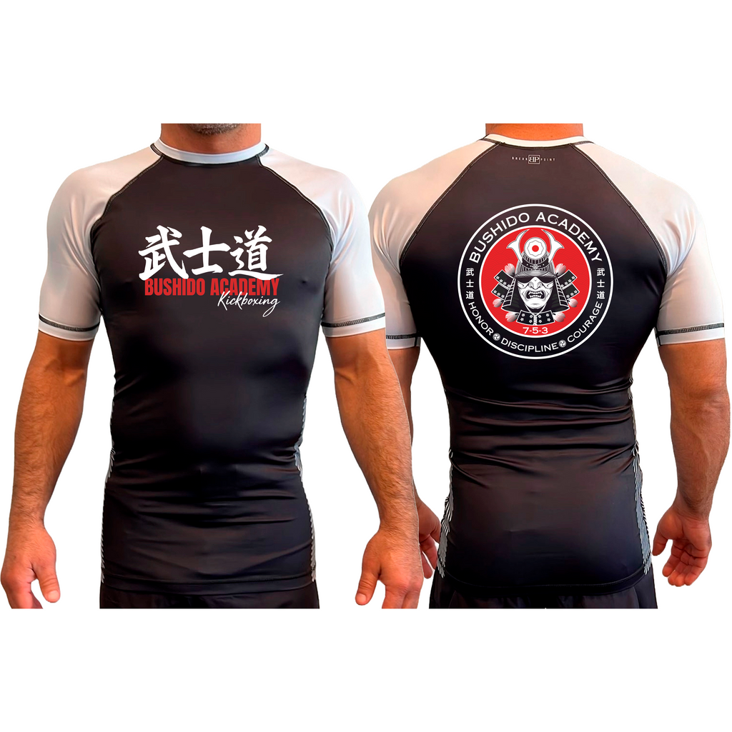 Bushido MMA All Black Ranked Short Sleeve Rash Guards #8169 D