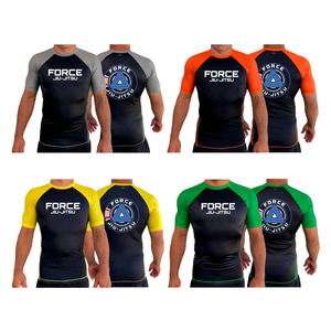 Force MMA All Black Ranked Short Sleeve Rash Guards #8170 A
