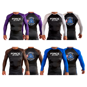 Force MMA All Black Ranked Long Sleeve Rash Guards #8170 A