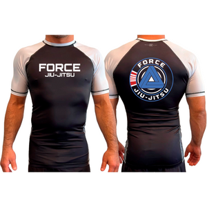 Force MMA All Black Ranked Short Sleeve Rash Guards #8170 A