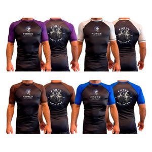 Force Jiu-Jitsu All Black Ranked Short Sleeve Rash Guards #8170 A
