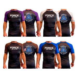 Force MMA All Black Ranked Short Sleeve Rash Guards #8170 A