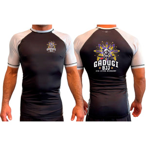 Gadugi BJJ All Black Ranked Short Sleeve Rash Guards #8173 A