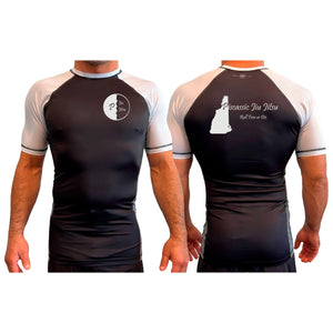 Piscassic Jiu Jitsu All Black Ranked Short Sleeve Rash Guards #8175 A