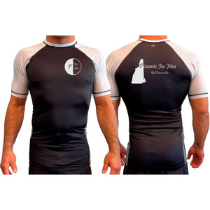 Piscassic Jiu Jitsu All Black Ranked Short Sleeve Rash Guards #8175 A